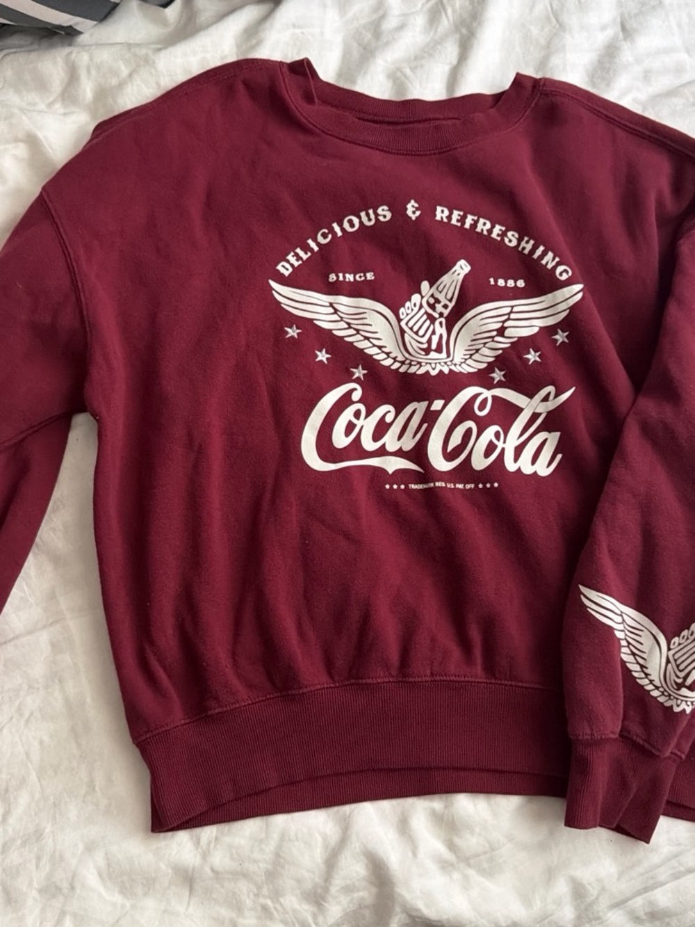 Coca Cola Burgundy Crewneck Sweatshirt with White Logo Graphic